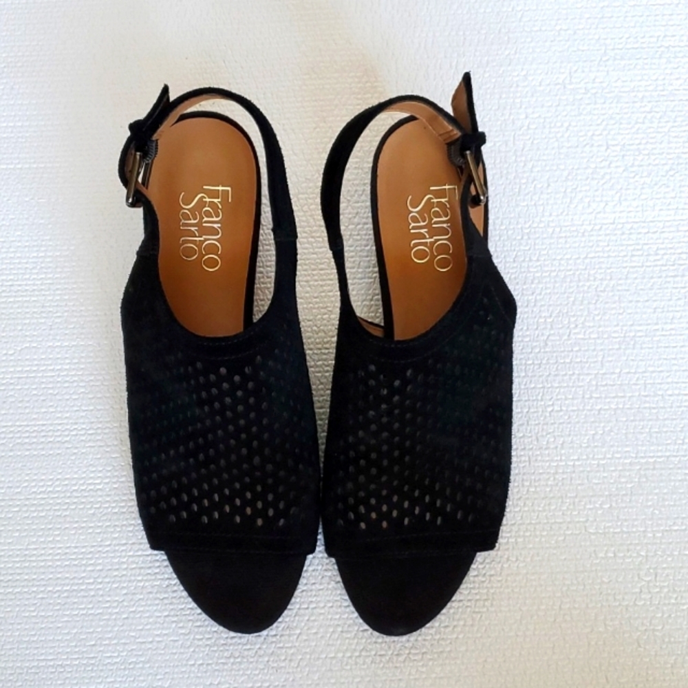 Franco Sarto Mandi 2 Black Suede Leather Block Heel Sandals